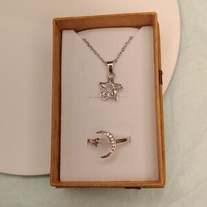 Star necklace with pink moon ring set